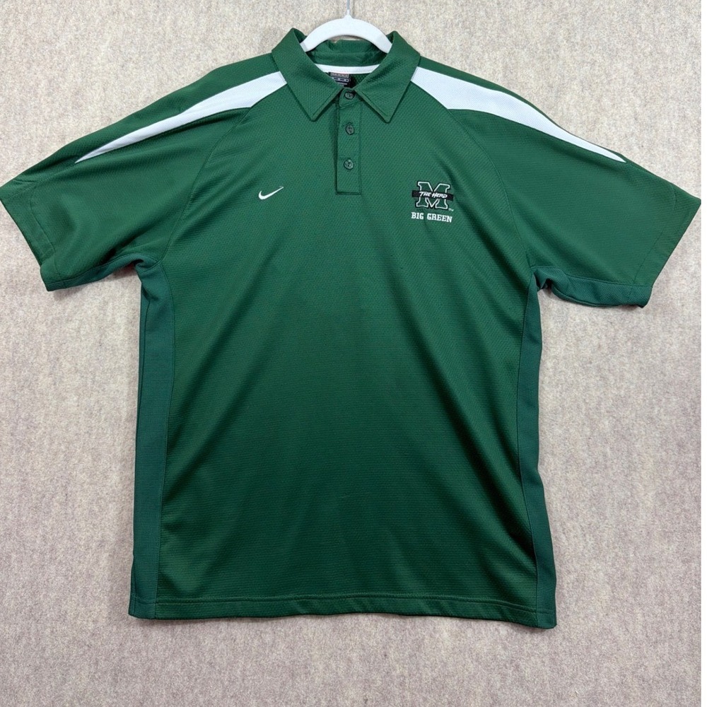 Nike Marshall University Big Green Polo Shirt Mens Medium Green Polyester Blend